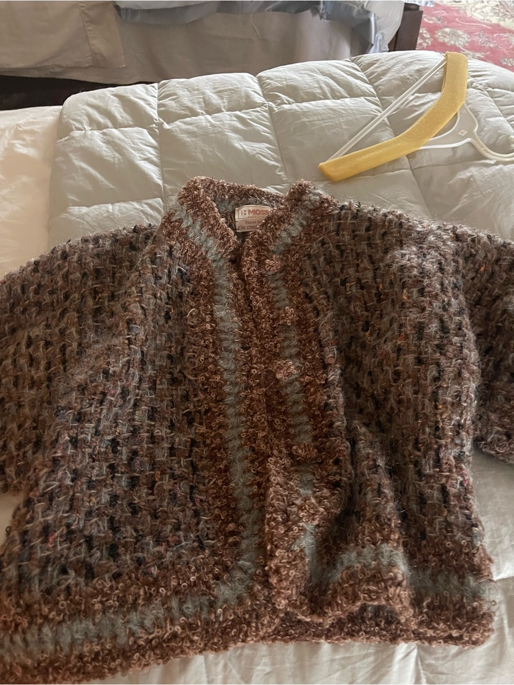 Handcrafted Brown & Gray Open-Front Knit Cardigan Sweater